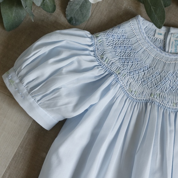 RARE Blue Feltman Brothers Bishop Dress Smocked Embroidery Heirloom Portrait NWT - Picture 2 of 4